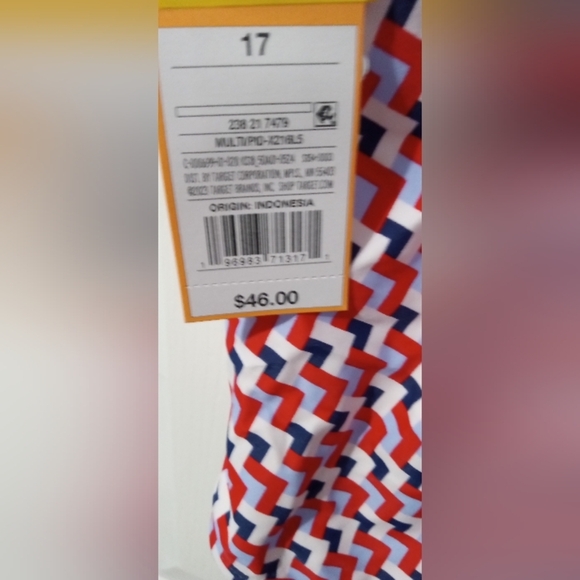 NWT Kona Sol junior's swim suit. Red, white and blue.  Size 17 - Picture 2 of 4